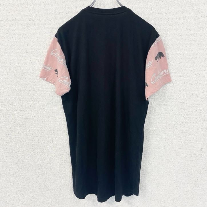 VIBES　半袖プリントデザインTシャツ　サンタモニカ　クルーネック　レトロ　黒　ブラック　Mサイズ　古着