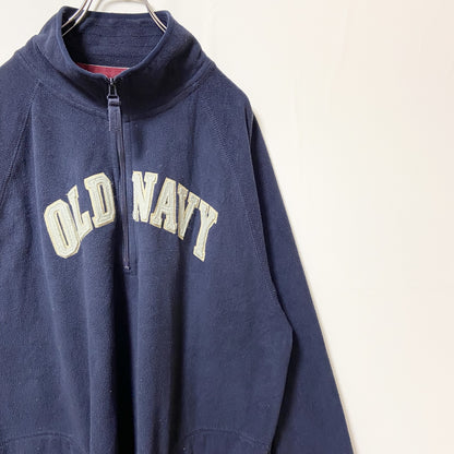 古着 used　OLDNAVY　長袖ロゴワッペンフリース　ブルゾン　ネイビー　ヴィンテージ　秋冬服　ビッグシルエット　2XLサイズ