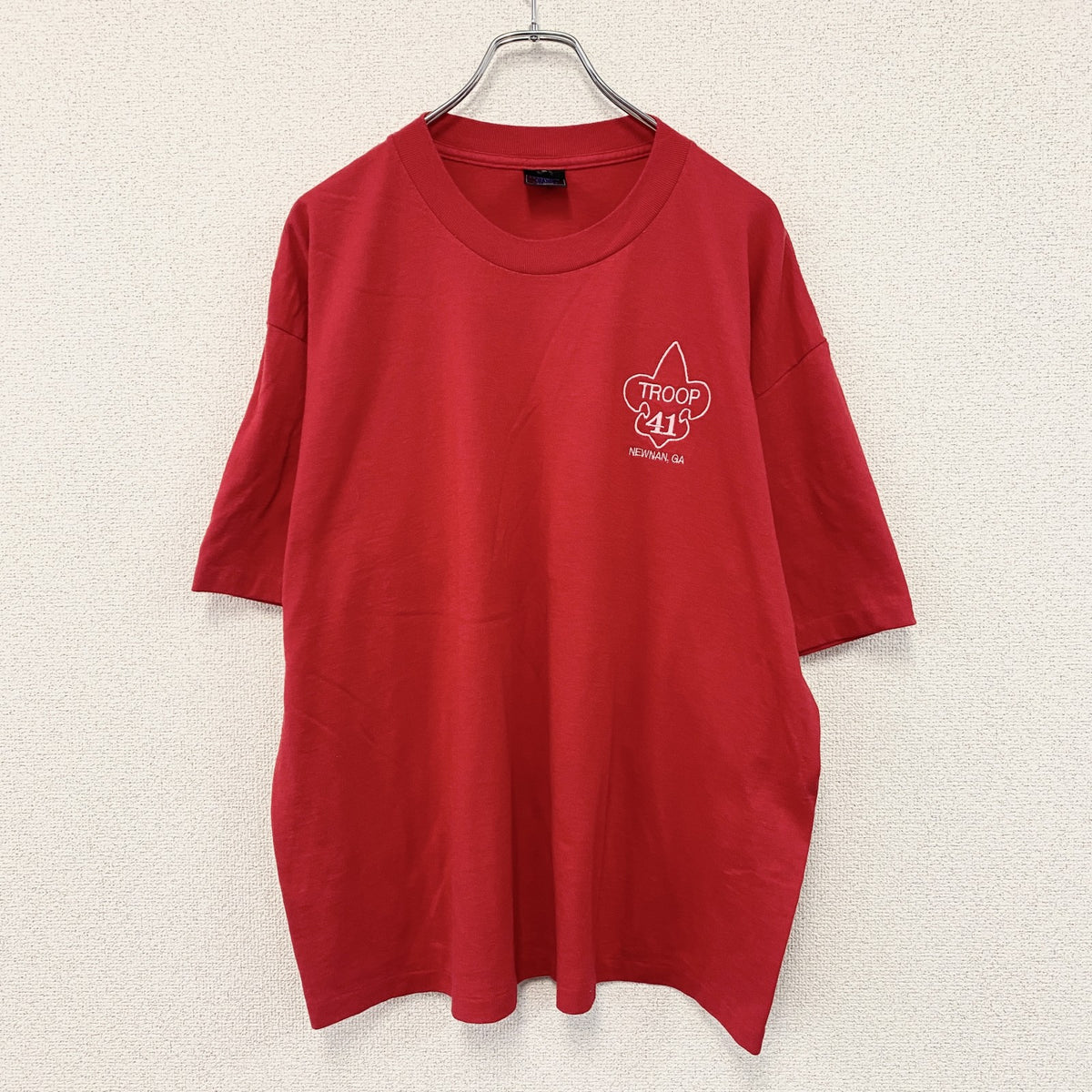 PLATINUM PLUS　半袖プリントTシャツ　ヴィンテージ　シングルステッチ　赤　レッド　XLサイズ カットソー メンズ コットン 古着