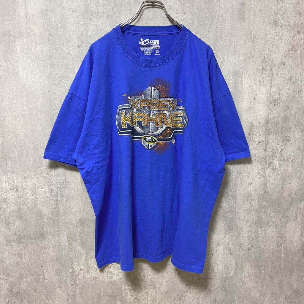 半袖プリントTシャツ　バックプリント　カーレース　サーキット　青　ブルー　ビッグシルエット　オーバーサイズ　2XLサイズ　古着
