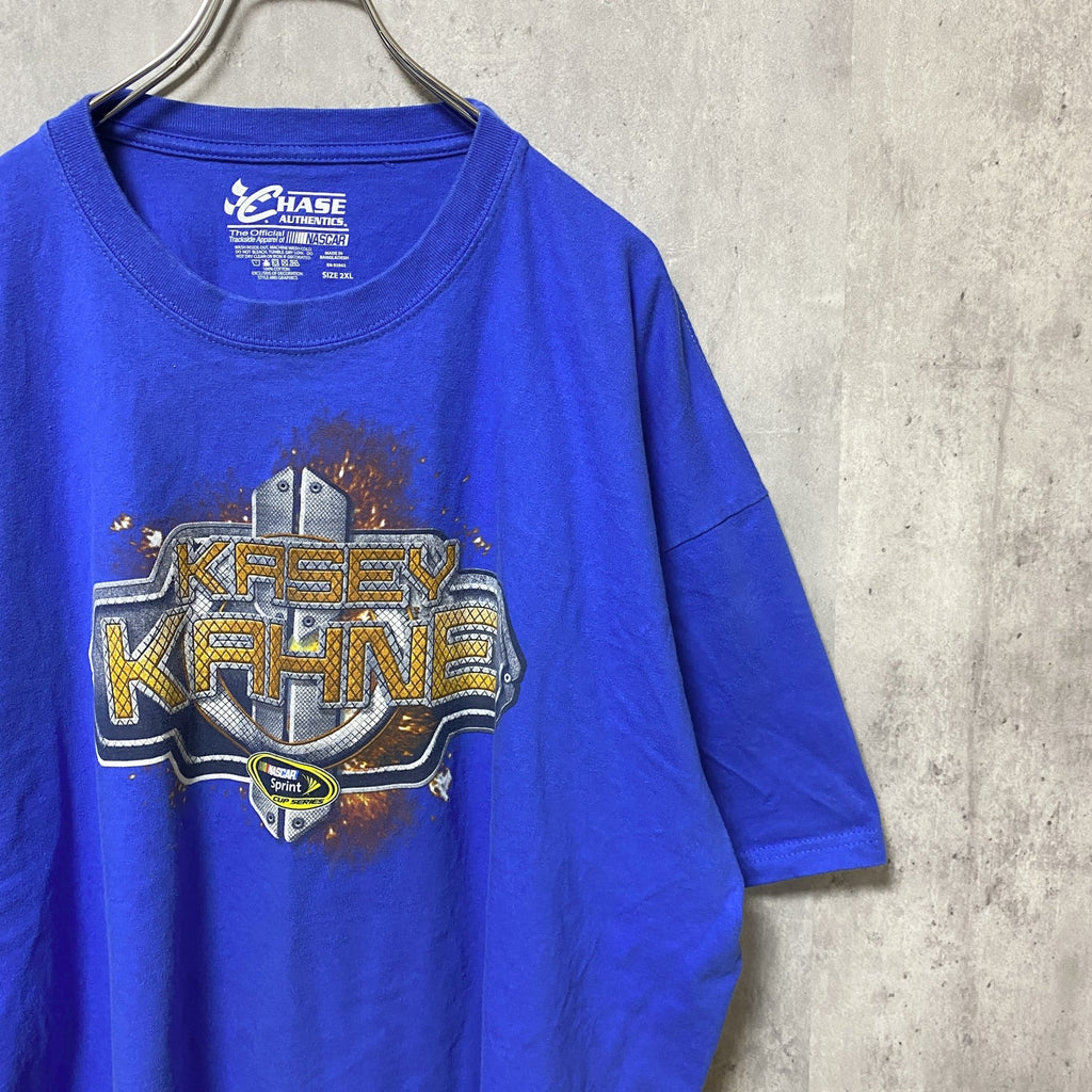 半袖プリントTシャツ　バックプリント　カーレース　サーキット　青　ブルー　ビッグシルエット　オーバーサイズ　2XLサイズ　古着