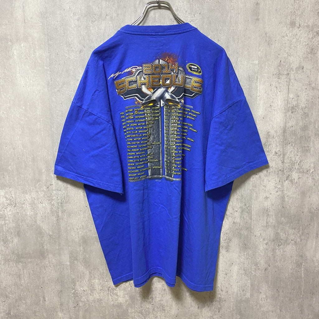 半袖プリントTシャツ　バックプリント　カーレース　サーキット　青　ブルー　ビッグシルエット　オーバーサイズ　2XLサイズ　古着