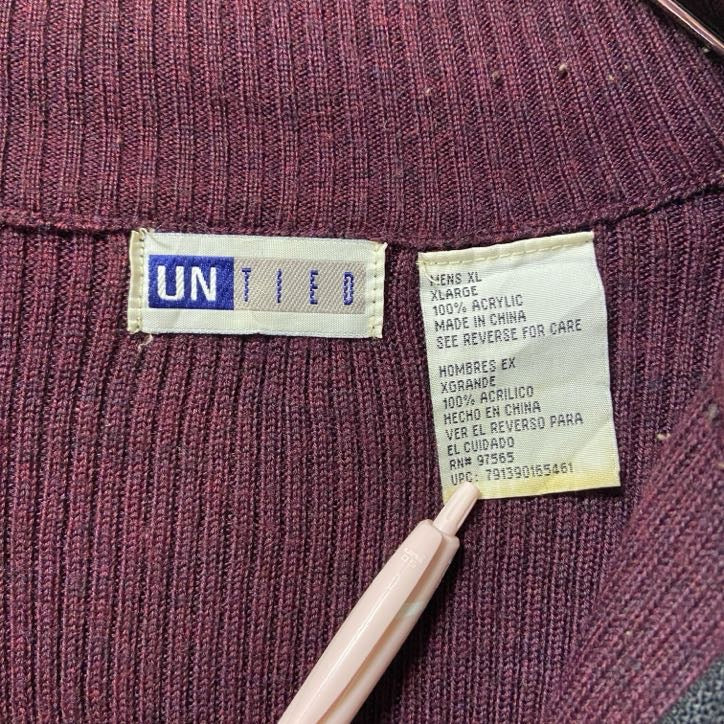 古着 used　UNTIED　長袖ドライバーズニット　セーター　ワインレッド　秋冬服　ビッグシルエット　XLサイズ