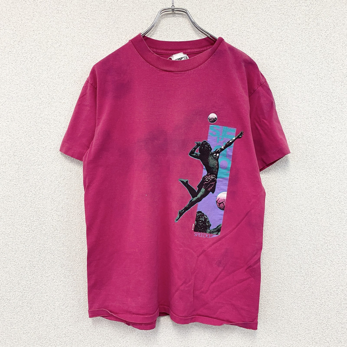 SPEEDO　半袖プリントTシャツ　ヴィンテージ　シングルステッチ　ピンク　Mサイズ　古着