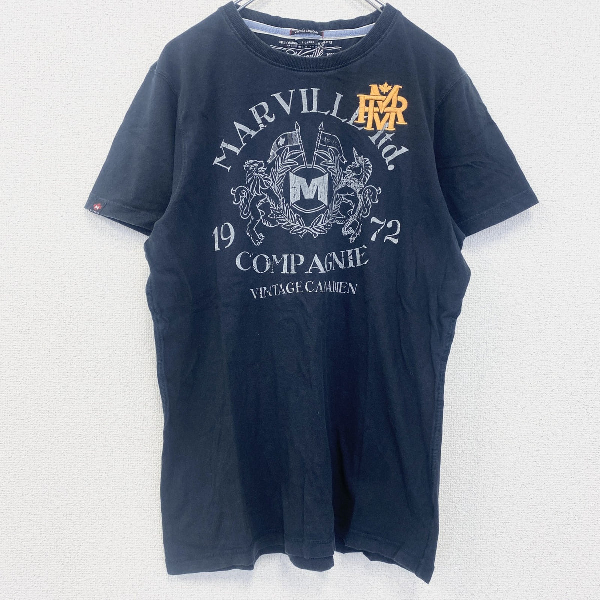 MARVILLE　半袖プリントTシャツ　アーチプリント　4連プリント　刺繍ロゴ　黒　ブラック　XLサイズ　古着