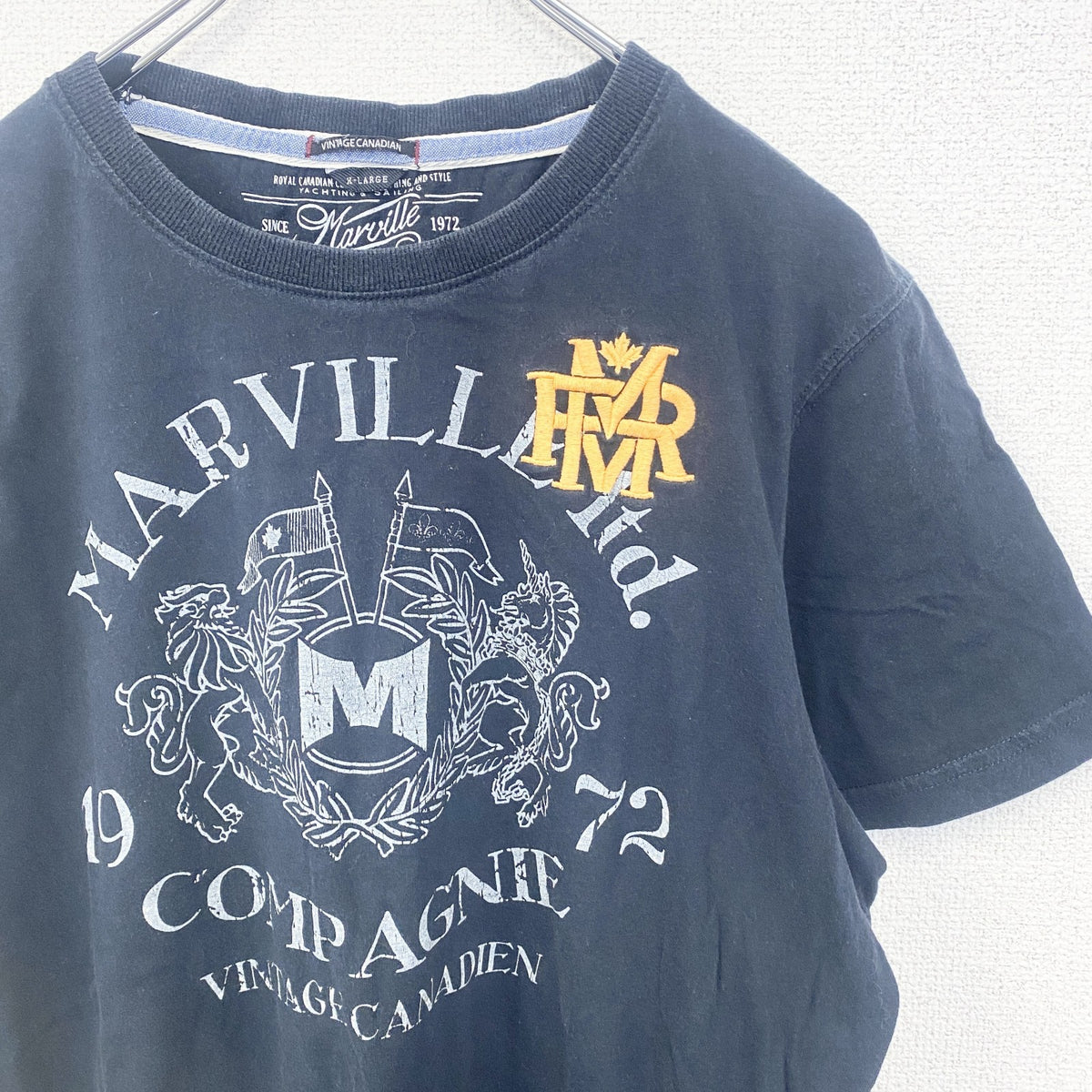 MARVILLE　半袖プリントTシャツ　アーチプリント　4連プリント　刺繍ロゴ　黒　ブラック　XLサイズ　古着