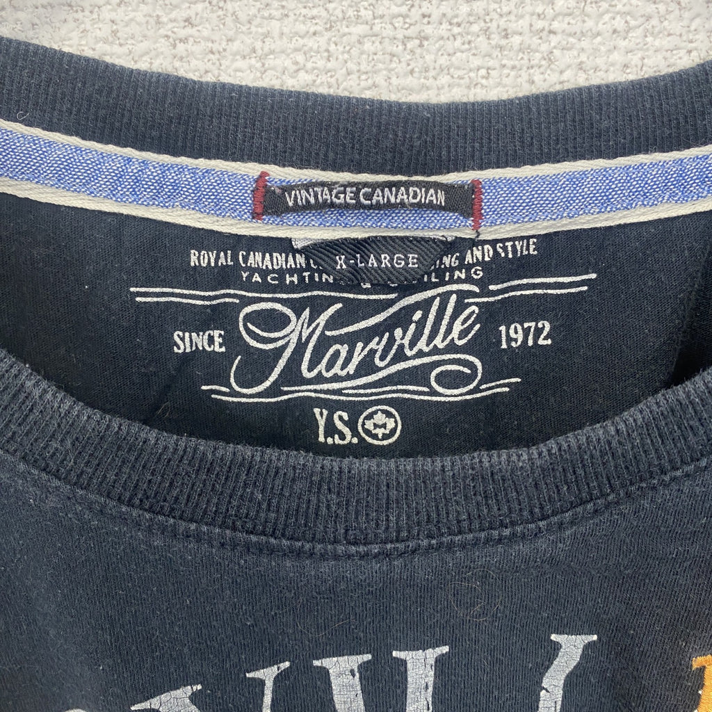 MARVILLE　半袖プリントTシャツ　アーチプリント　4連プリント　刺繍ロゴ　黒　ブラック　XLサイズ　古着