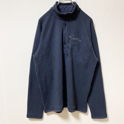 古着 used　EDDIEBAUER　エディバウアー　長袖ワンポイント刺繍フリース　ブルゾン　ネイビー　秋冬服　Lサイズ