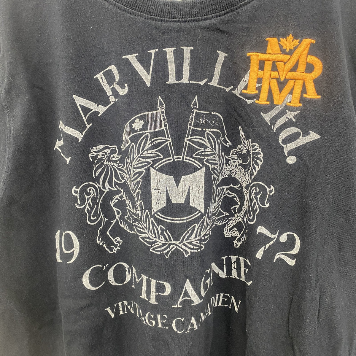 MARVILLE　半袖プリントTシャツ　アーチプリント　4連プリント　刺繍ロゴ　黒　ブラック　XLサイズ　古着