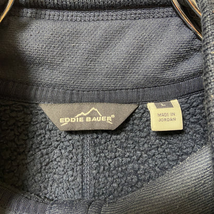 古着 used　EDDIEBAUER　エディバウアー　長袖ワンポイント刺繍フリース　ブルゾン　ネイビー　秋冬服　Lサイズ