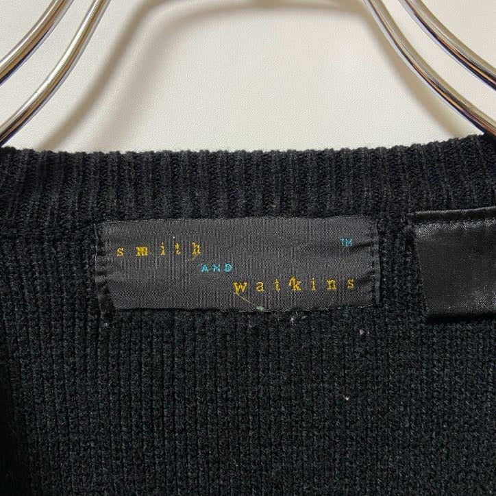 smithandwatkins　マルチカラーニットセーター　ボーダー柄　クルーネック　黒　ブラック　黄色　イエロー　古着