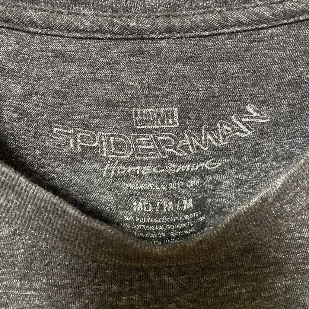 MARVEL　スパイダーマン　半袖クルーネックプリントTシャツ　チャコール　レトロデザイン　Mサイズ　古着