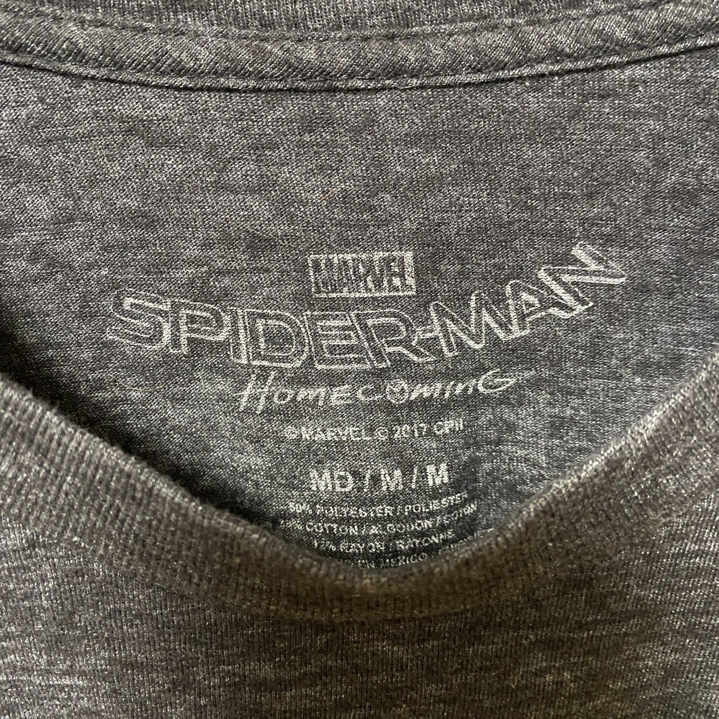 古着 used　MARVEL　スパイダーマン　半袖クルーネックプリントTシャツ　チャコール　レトロデザイン　Mサイズ