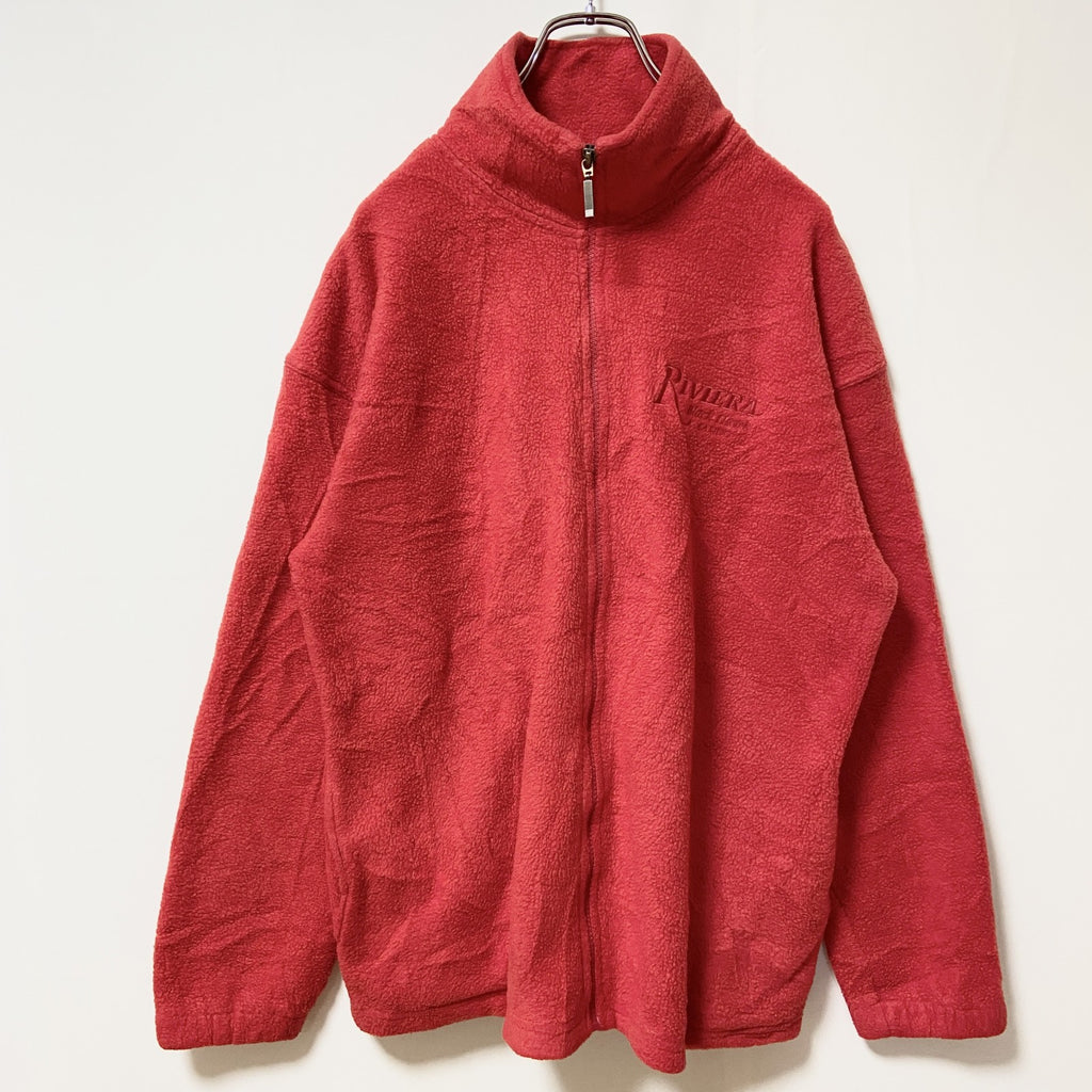 CH　フリースジャケット/ボアジャケット　リヴィエラホテルアンドカジノ　ワンポイント　刺繍ロゴ　赤　レッド　Mサイズ　古着