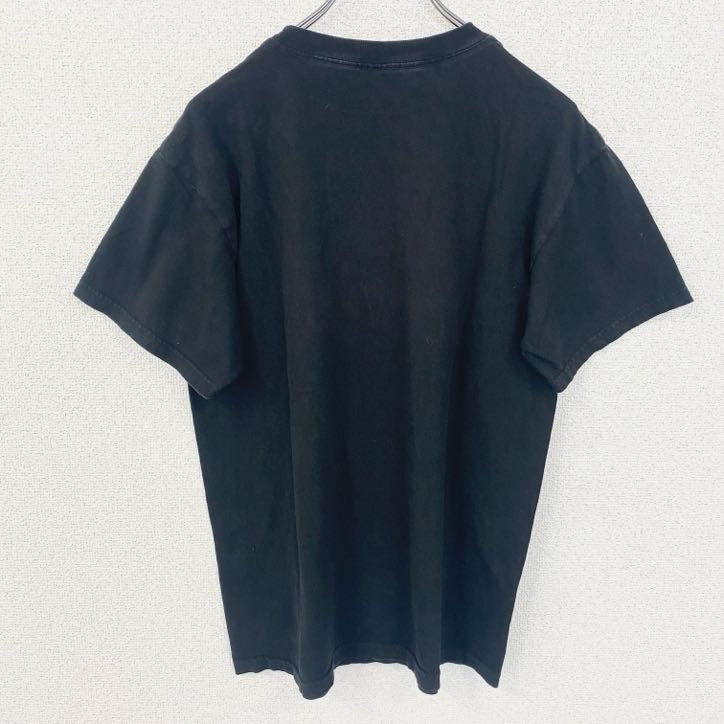半袖プリントTシャツ　UNMASK　アメコミ風　デカロゴ　クルーネック　黒　ブラック　古着