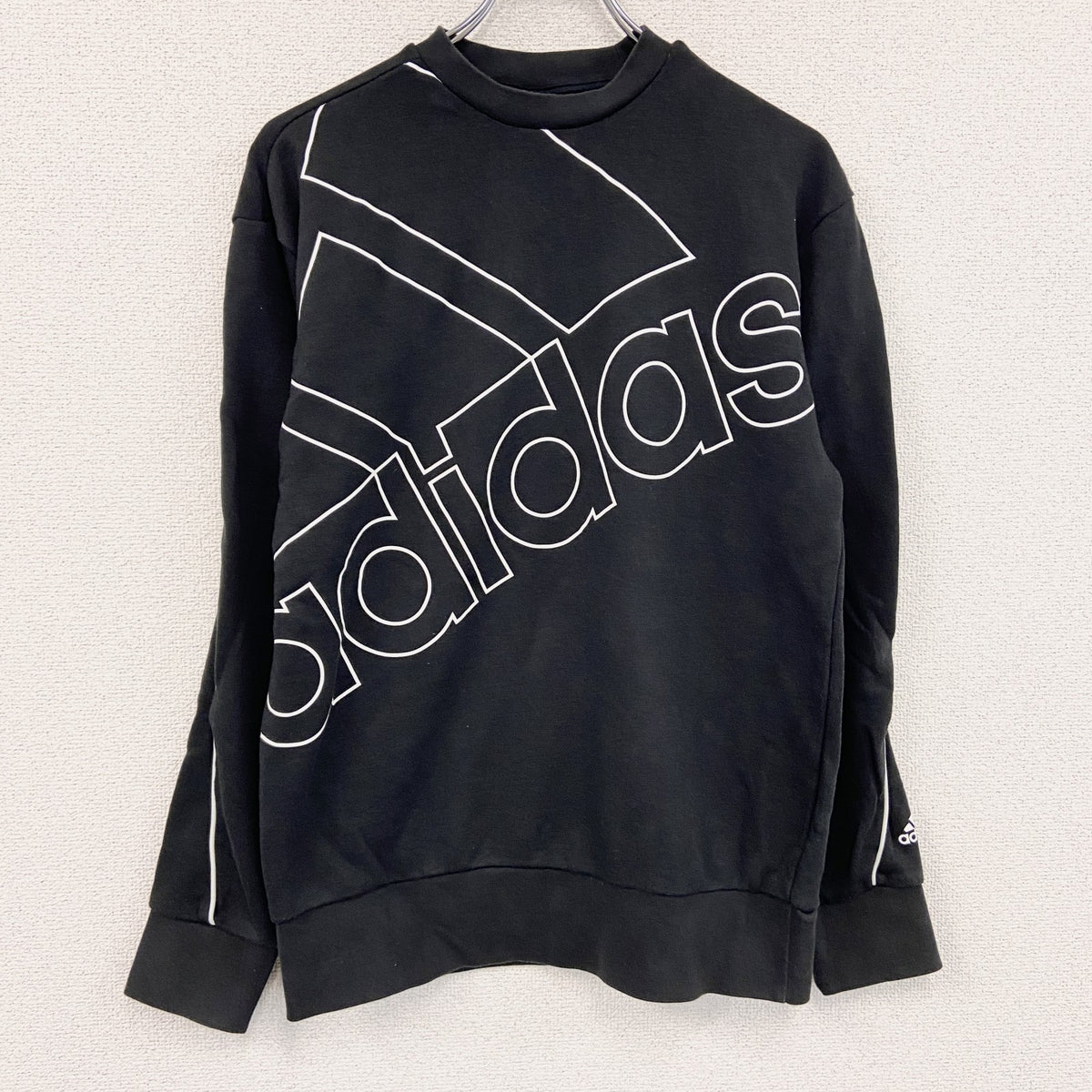adidas　アディダス　スウェット/トレーナー　パフォーマンスロゴ　デカロゴ　クルーネック　黒　ブラック　Sサイズ　古着