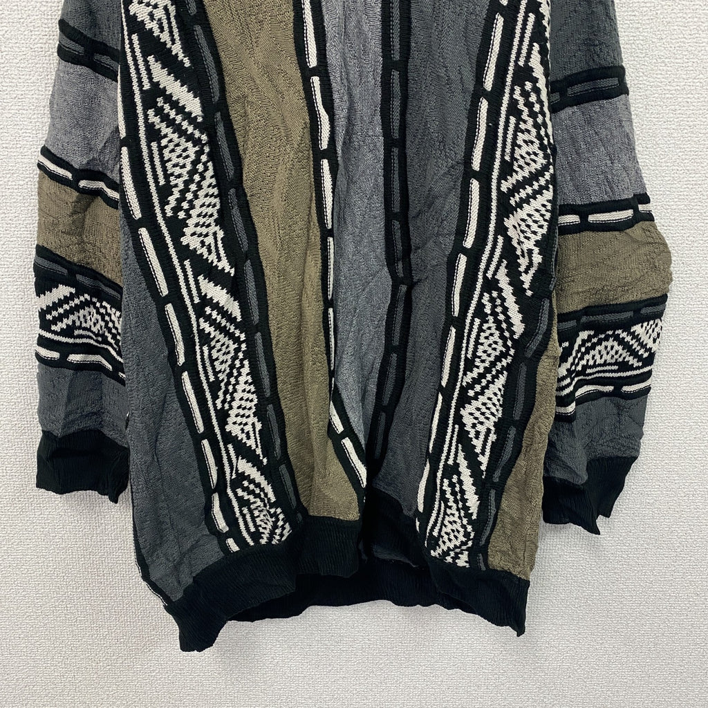90s～　CLASSICAL CLOTHES COMPANY　COOGI風ニットセーター　3Dニット　ハーフジップニットセーター　総柄　マルチカラー　　　ヴィンテージ　古着