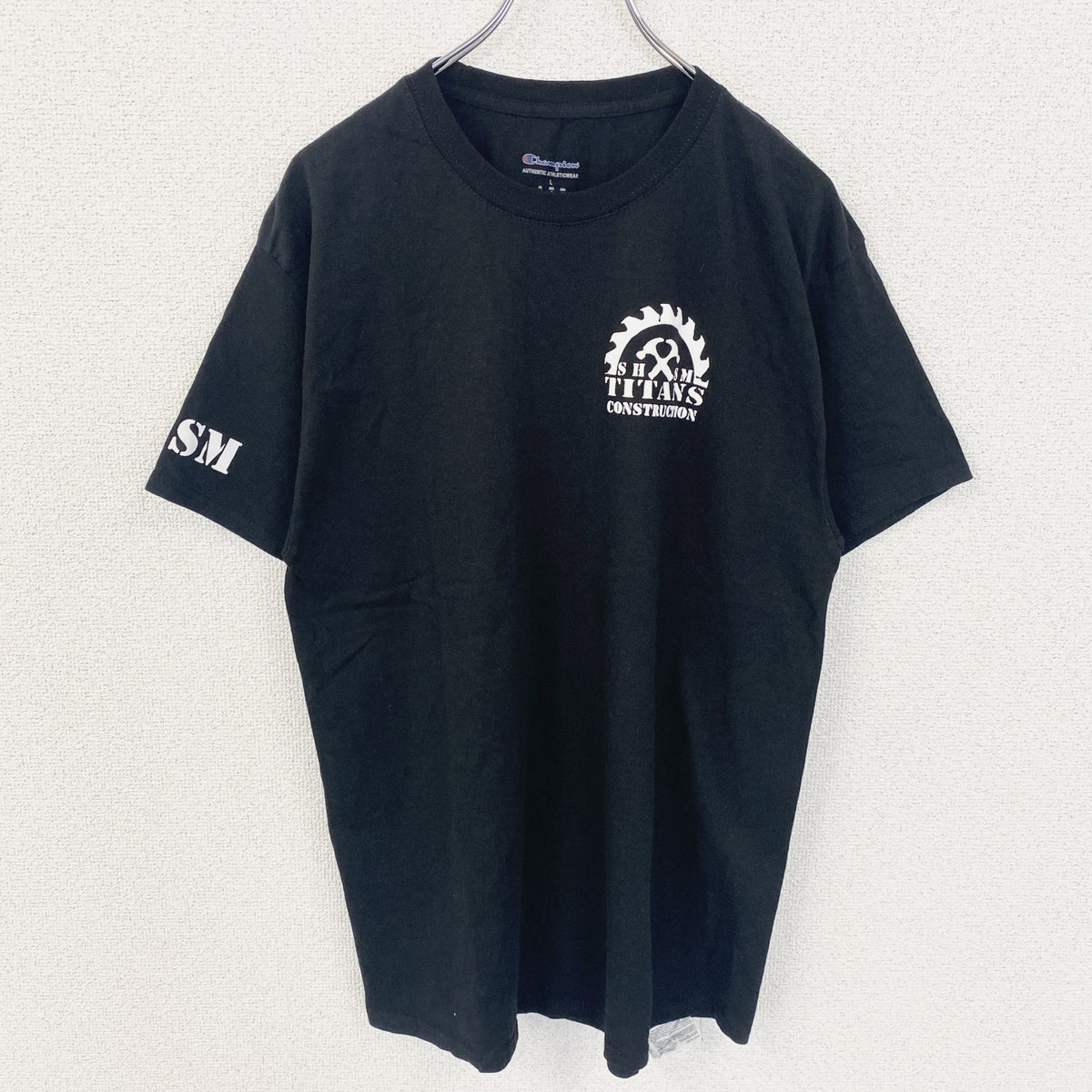 Champion　チャンピオン　半袖ワンポイントプリントTシャツ　SHSM TITANS　黒　ブラック　春夏服　Lサイズ　古着