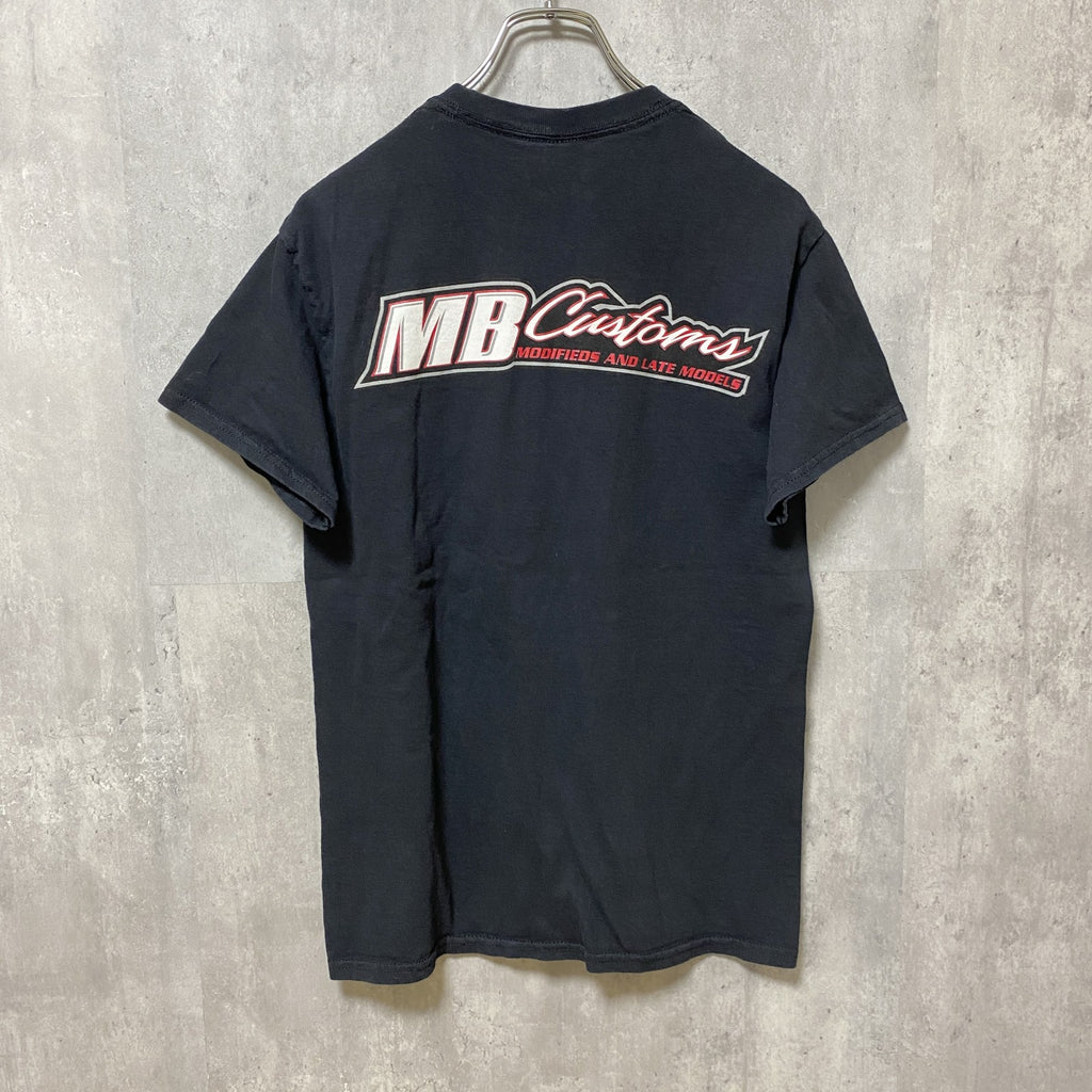 GILDAN　ギルダン　半袖プリントTシャツ　企業ロゴ　レーシングカー　両面プリント　クルーネック　黒　ブラック　Sサイズ　古着
