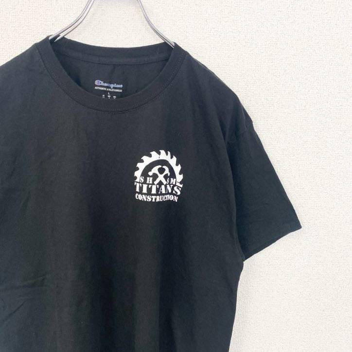 Champion　チャンピオン　半袖ワンポイントプリントTシャツ　SHSM TITANS　黒　ブラック　春夏服　Lサイズ　古着