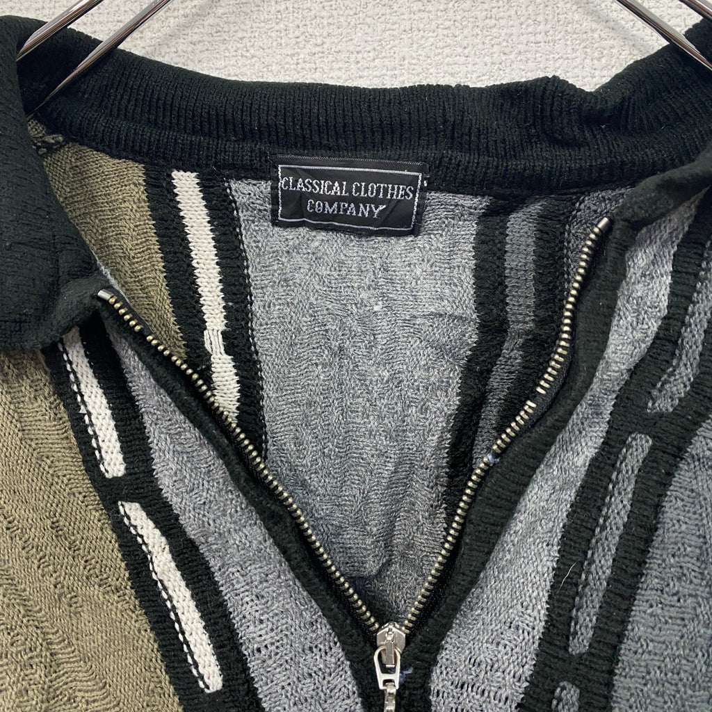 90s～　CLASSICAL CLOTHES COMPANY　COOGI風ニットセーター　3Dニット　ハーフジップニットセーター　総柄　マルチカラー　　　ヴィンテージ　古着