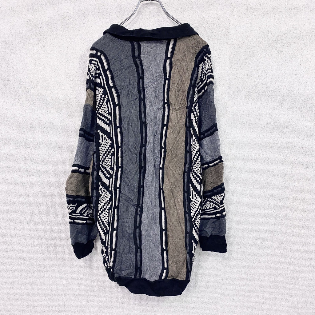 90s～　CLASSICAL CLOTHES COMPANY　COOGI風ニットセーター　3Dニット　ハーフジップニットセーター　総柄　マルチカラー　　　ヴィンテージ　古着