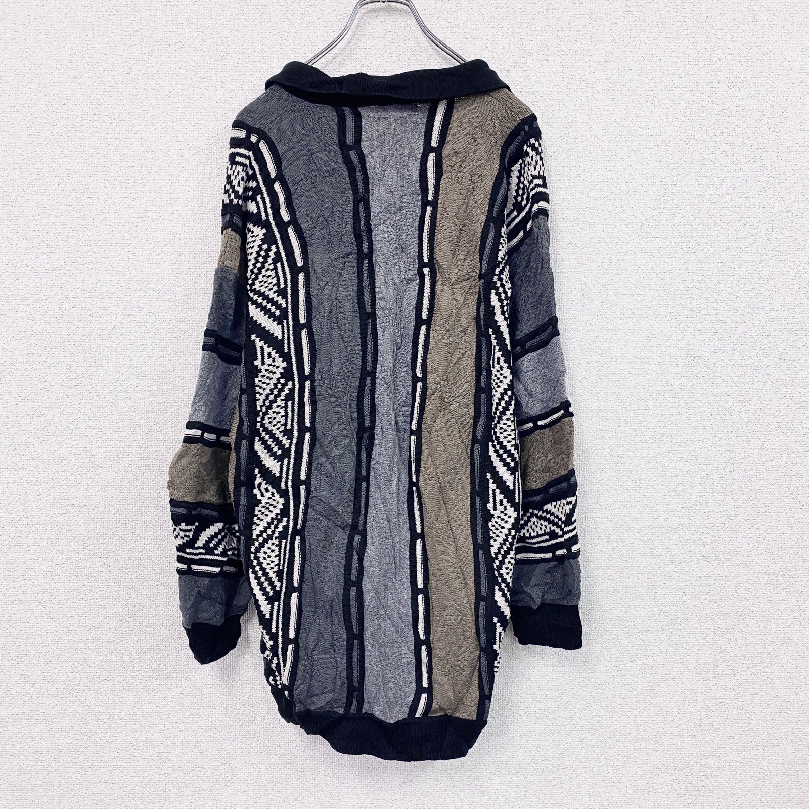 90s～　CLASSICAL CLOTHES COMPANY　COOGI風ニットセーター　3Dニット　ハーフジップニットセーター　総柄　マルチカラー　　　ヴィンテージ　古着