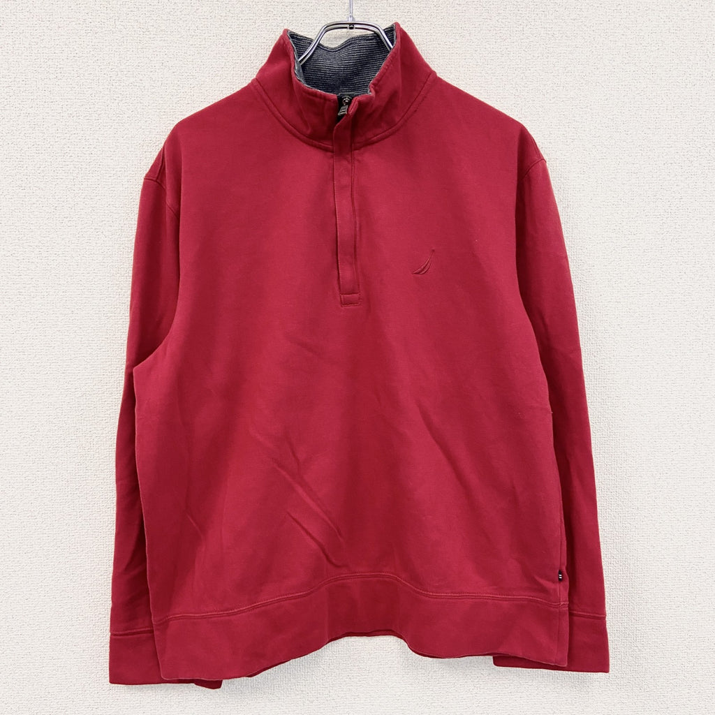 NAUTICA　ノーティカ　ハーフジップスウェット/トレーナー　赤　レッド　Lサイズ スウェットトップス ユニセックス コットン 古着