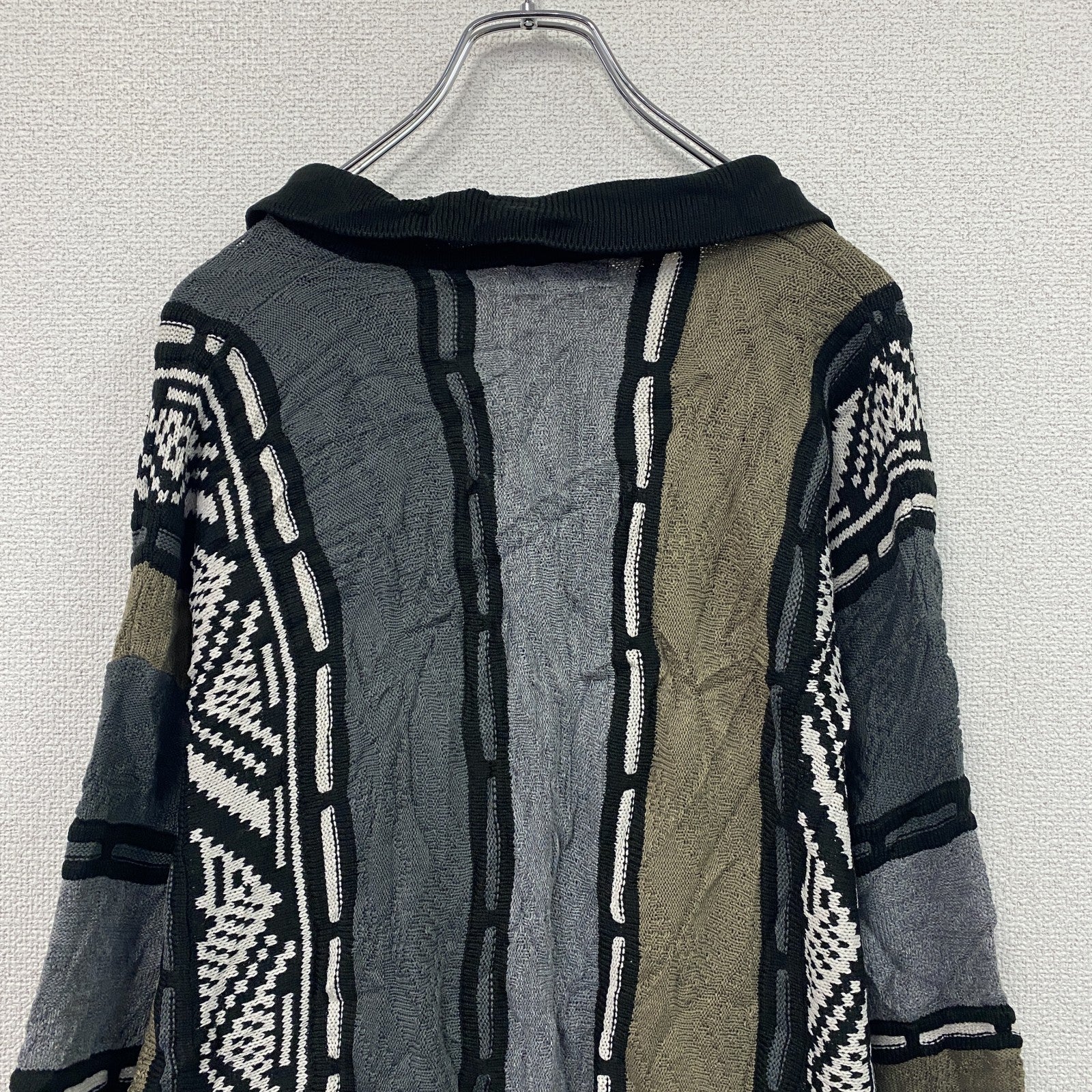 90s～　CLASSICAL CLOTHES COMPANY　COOGI風ニットセーター　3Dニット　ハーフジップニットセーター　総柄　マルチカラー　　　ヴィンテージ　古着