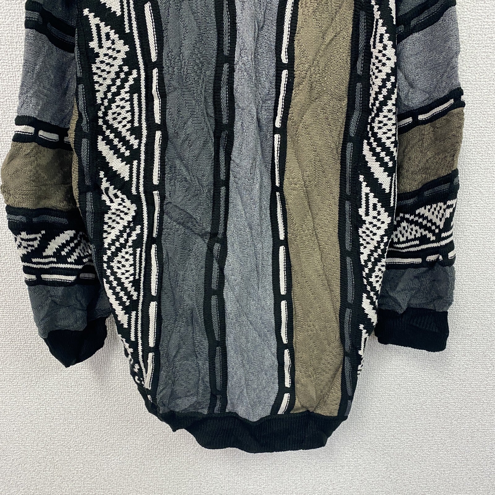 90s～　CLASSICAL CLOTHES COMPANY　COOGI風ニットセーター　3Dニット　ハーフジップニットセーター　総柄　マルチカラー　　　ヴィンテージ　古着