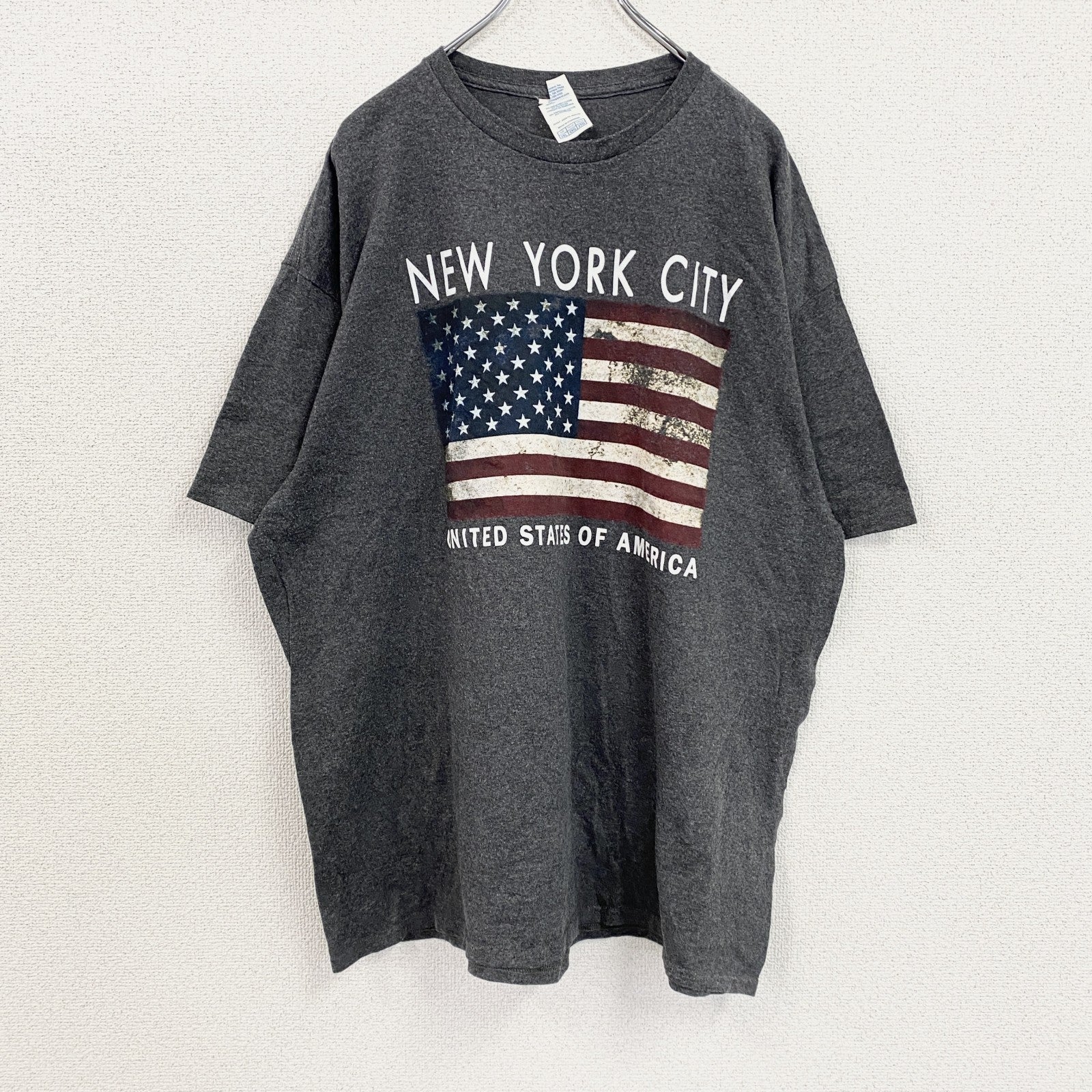 DELTA　デルタ　半袖プリントTシャツ　NEW YORK CITY　星条旗　灰色　ダークグレー　2XLサイズ　古着