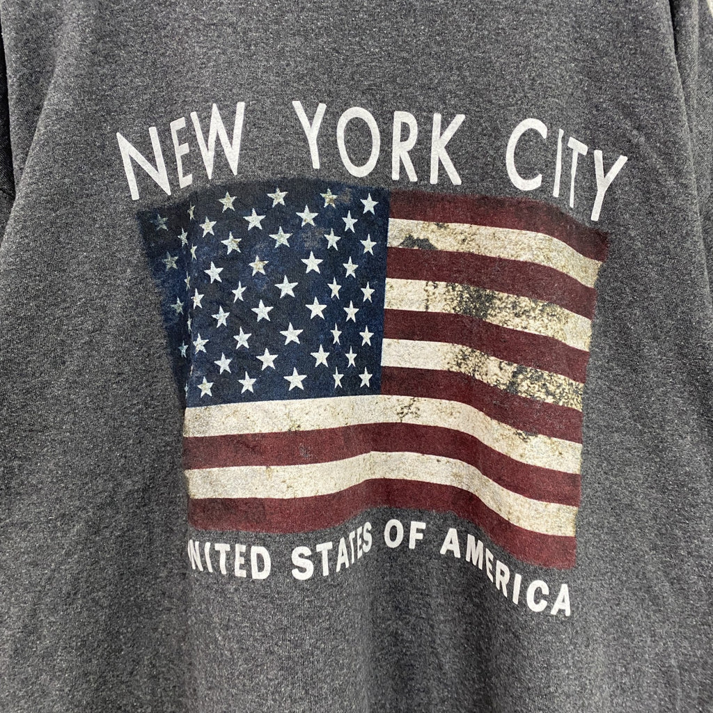 DELTA　デルタ　半袖プリントTシャツ　NEW YORK CITY　星条旗　灰色　ダークグレー　2XLサイズ　古着