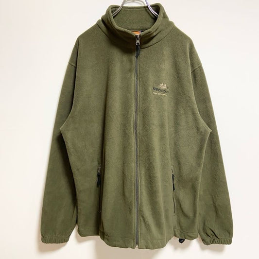 古着 used　TIPSY　長袖ジップアップフリースジャケット　ハイネックブルゾン　ワンポイント刺繡　緑　グリーン　Lサイズ