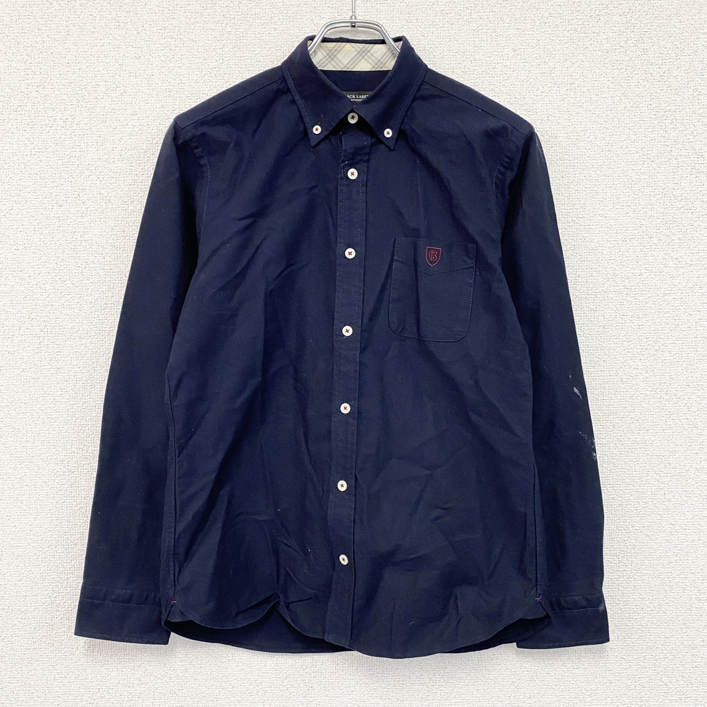 BLACK LABEL CRRST BRIDGE　ブラックレーベルクレストブリッジ　長袖ボタンダウンシャツ　刺繍ロゴ　ネイビー　紺　2サイズ　古着
