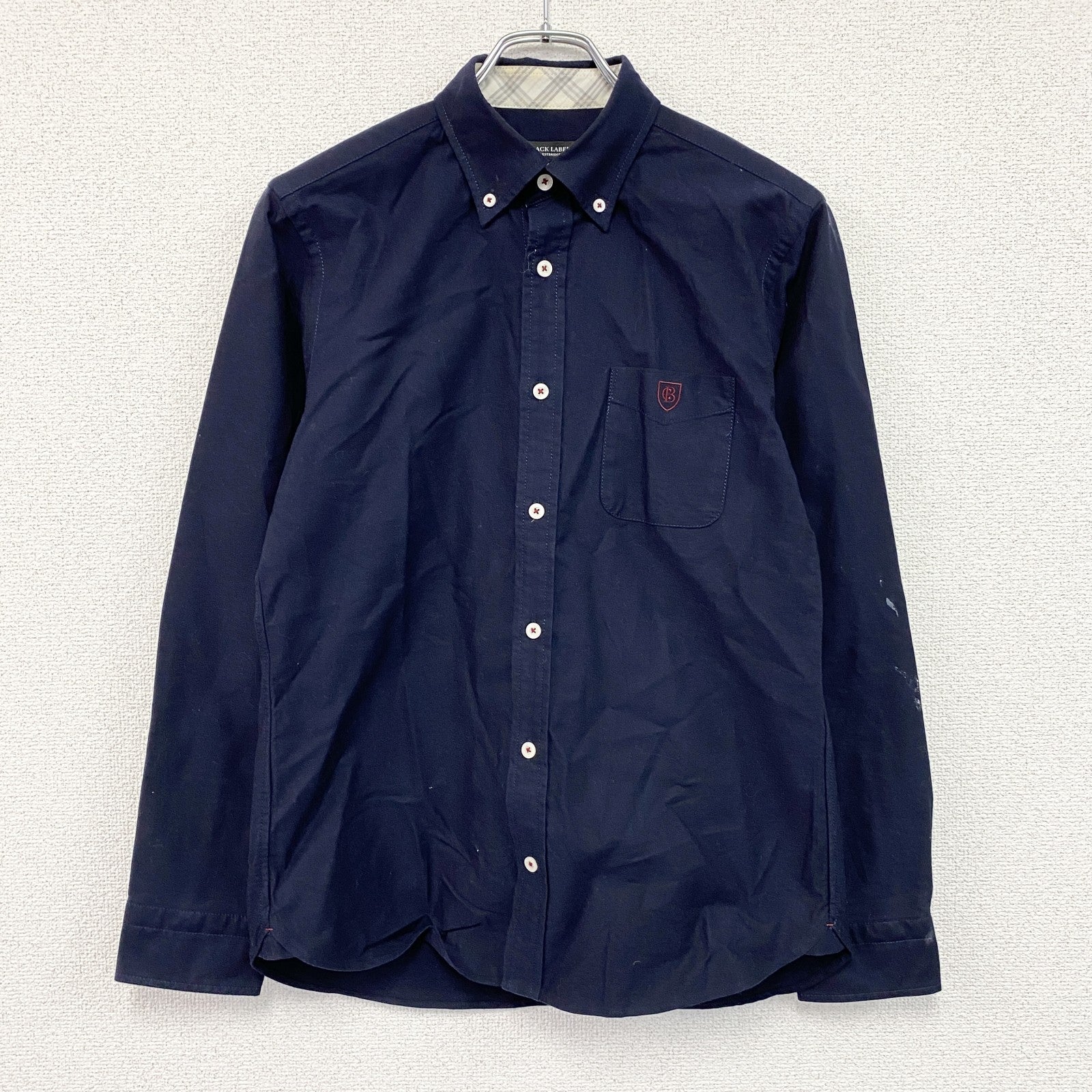 BLACK LABEL CRRST BRIDGE　ブラックレーベルクレストブリッジ　長袖ボタンダウンシャツ　刺繍ロゴ　ネイビー　紺　2サイズ　古着