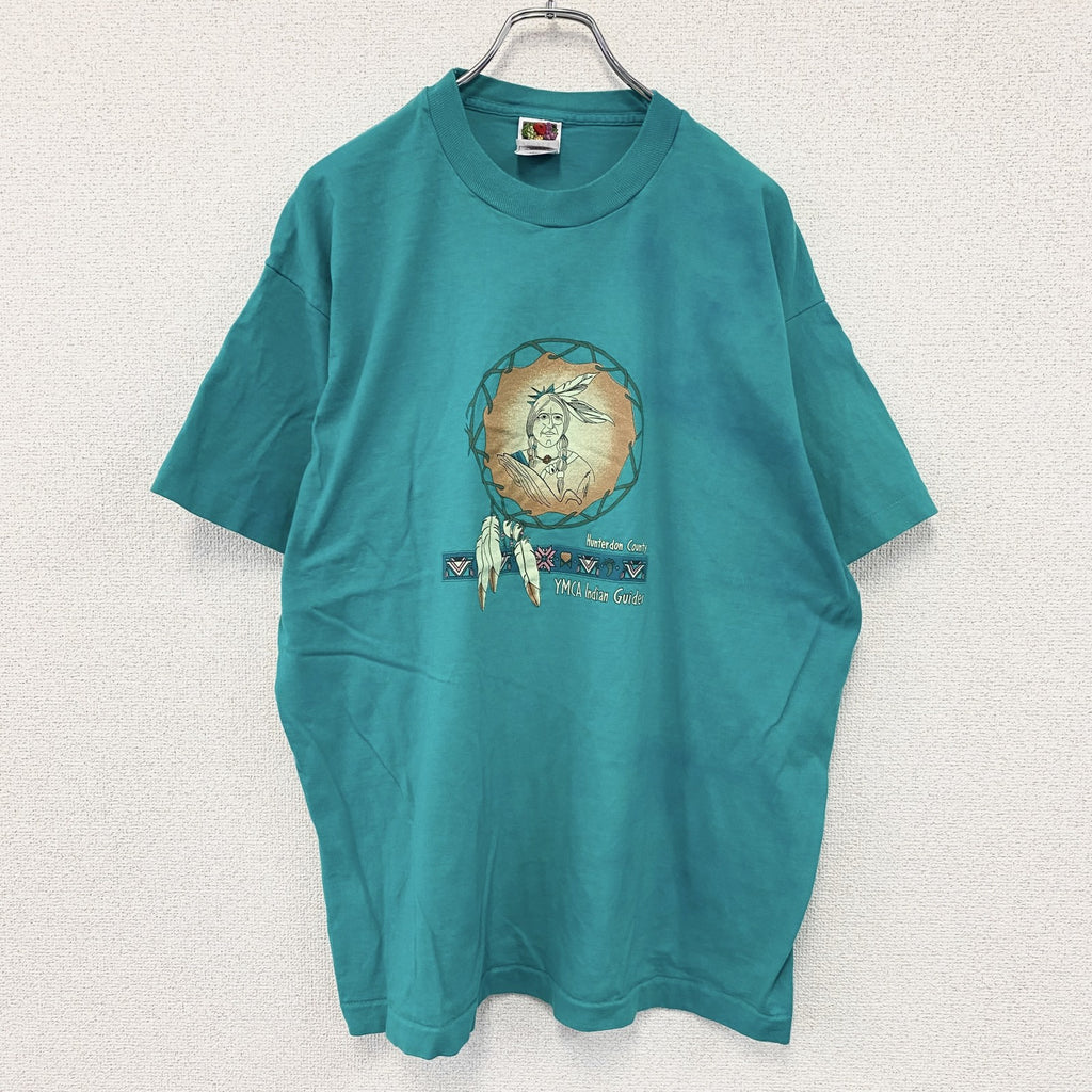 FRUIT OF THE LOOM　フルーツオブザルーム　半袖プリントTシャツ　ヴィンテージ　シングルステッチ　水色　ライトブルー　XLサイズ　古着