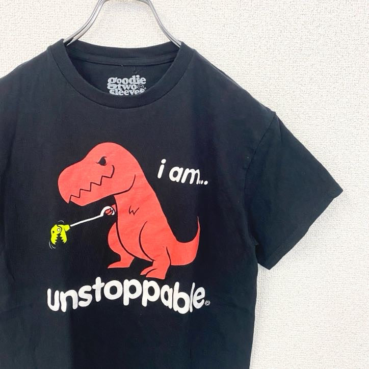 goodie two sleeves　半袖プリントデザインTシャツ　恐竜　黒　ブラック　春夏服　Sサイズ　古着