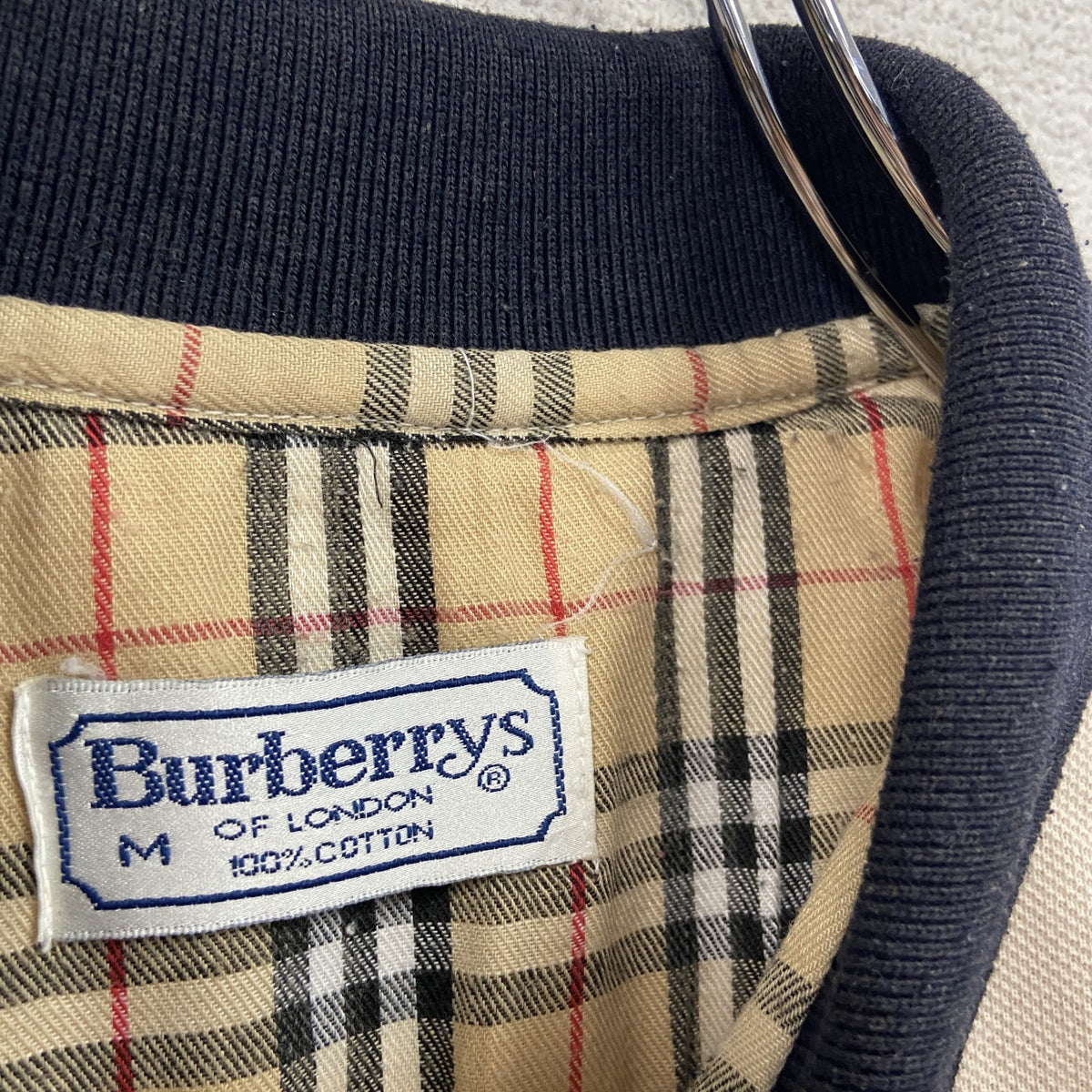90s　Burberrys　バーバリー　半袖ポロシャツ　裏地チェック柄　ベージュ　Mサイズ　古着