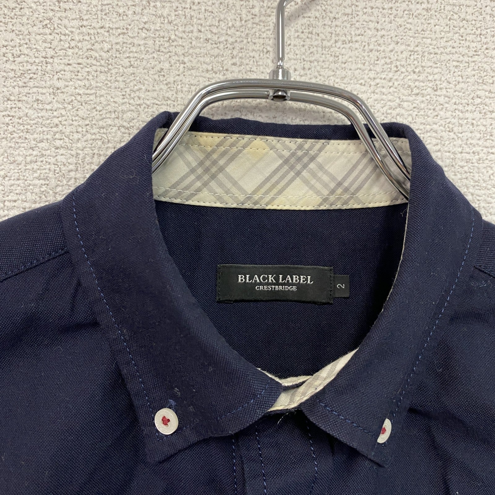 BLACK LABEL CRRST BRIDGE　ブラックレーベルクレストブリッジ　長袖ボタンダウンシャツ　刺繍ロゴ　ネイビー　紺　2サイズ　古着