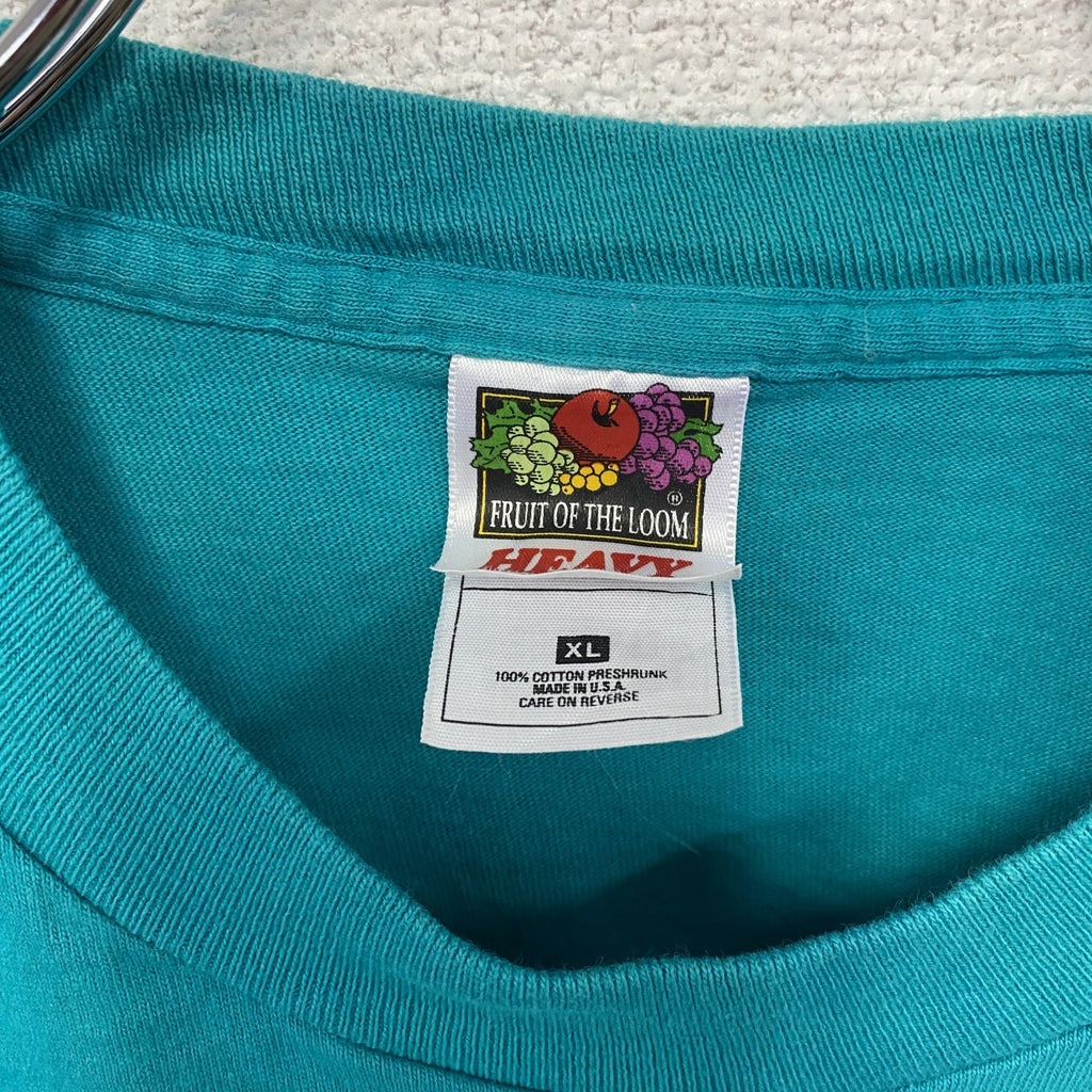 FRUIT OF THE LOOM　フルーツオブザルーム　半袖プリントTシャツ　ヴィンテージ　シングルステッチ　水色　ライトブルー　XLサイズ　古着