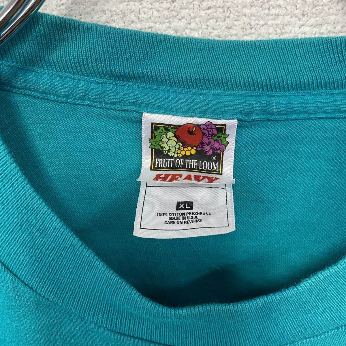 FRUIT OF THE LOOM　フルーツオブザルーム　半袖プリントTシャツ　ヴィンテージ　シングルステッチ　水色　ライトブルー　XLサイズ　古着