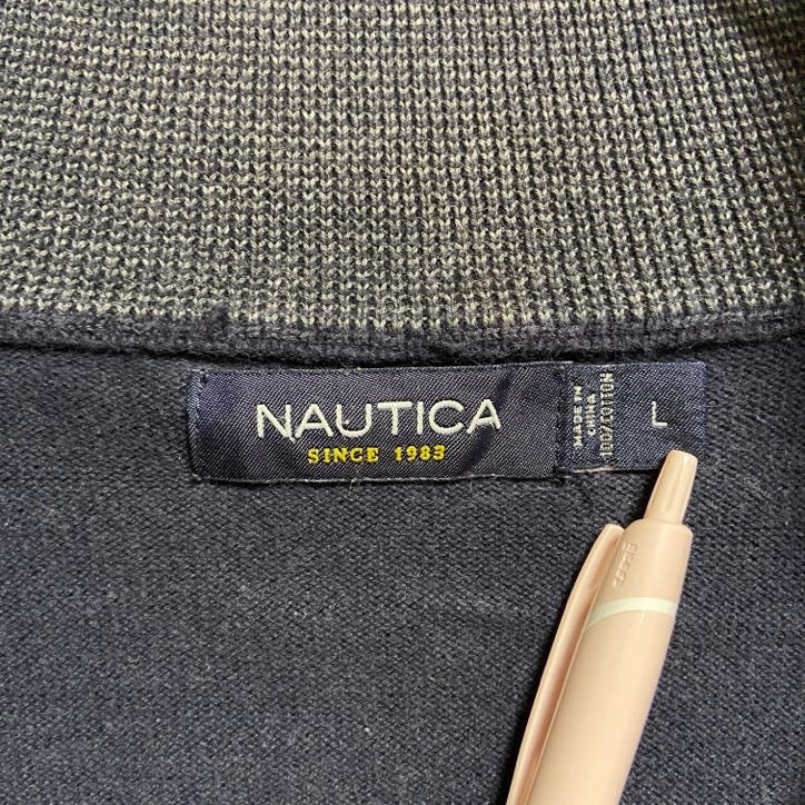 古着 used　NAUTICA　ノーティカ　長袖ハーフジップスウェット　トレーナー 　ワンポイント刺繡　ネイビー　Lサイズ