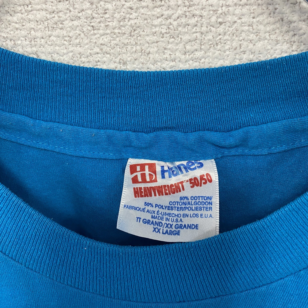 Hanes　ヘインズ　半袖Tシャツ　ヴィンテージ　シングルステッチ　水色　ライトブルー　2XLサイズ　古着