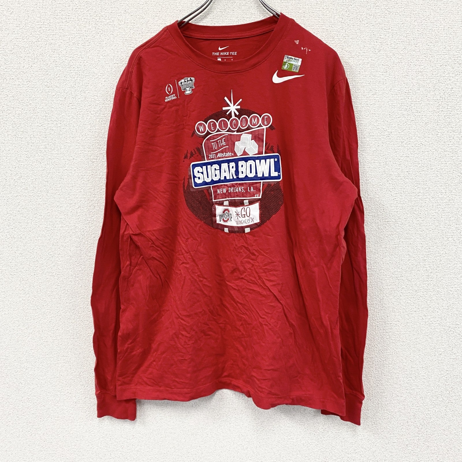 NIKE　ナイキ　長袖プリントTシャツ　スウッシュ　赤　レッド　Lサイズ　古着