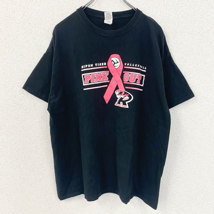 GILDAN　ギルダン　半袖デザインプリントTシャツ　バレーボール　PINK OUT　Tiger　黒　ブラック　XLサイズ　古着