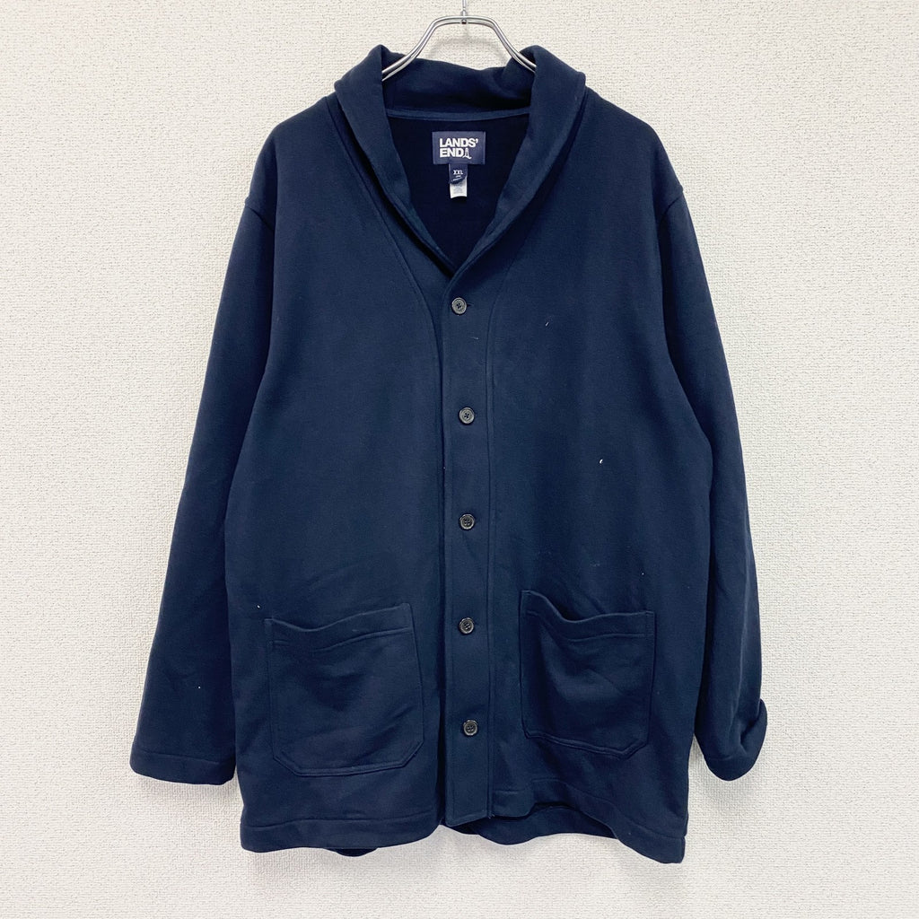 LANDS'END　ランズエンド　ショールカラースウェットカーディガン　紺　ネイビー　2XLサイズ　古着