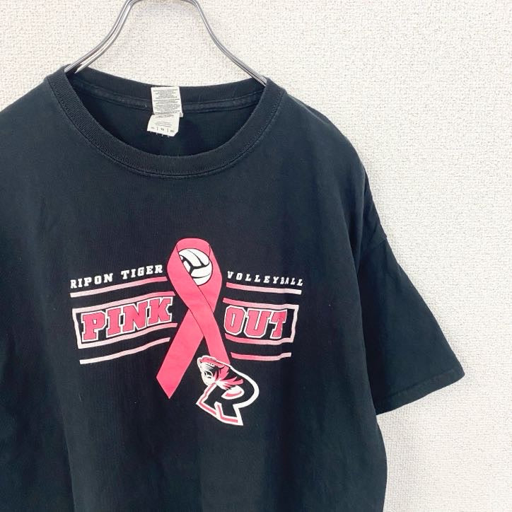 GILDAN　ギルダン　半袖デザインプリントTシャツ　バレーボール　PINK OUT　Tiger　黒　ブラック　XLサイズ　古着