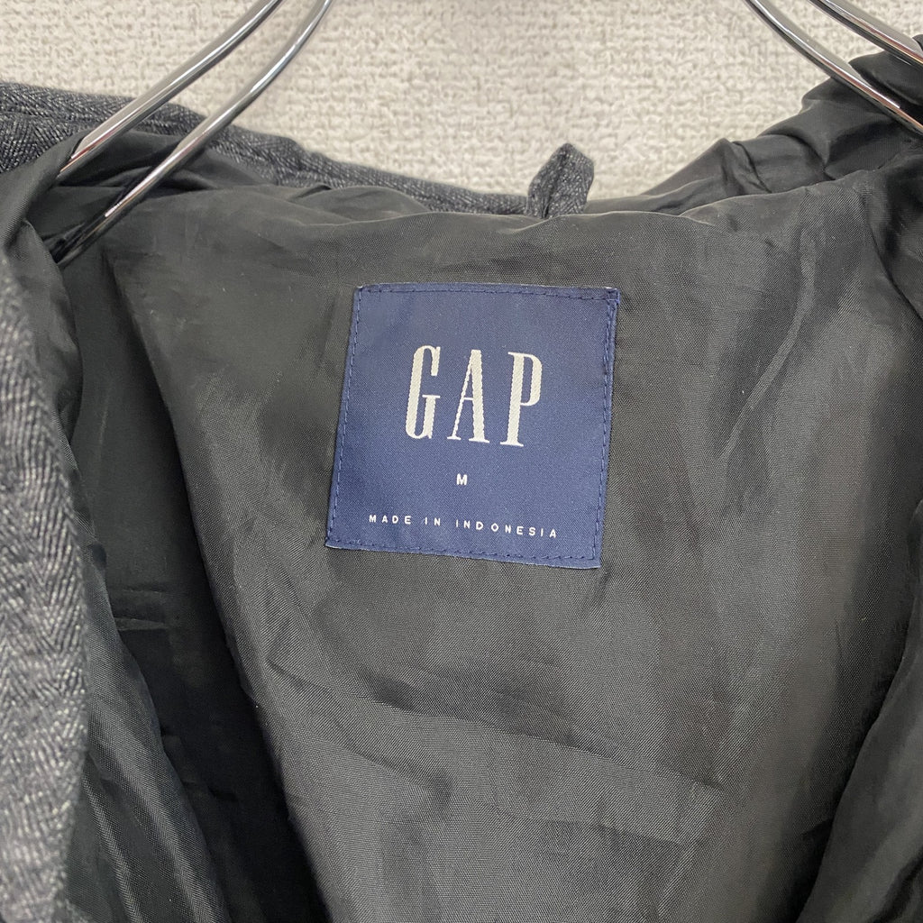 GAP　ギャップ　フーデットダウンジャケット　ダウン80％　比翼仕立て　ダークグレー　Mサイズ　古着