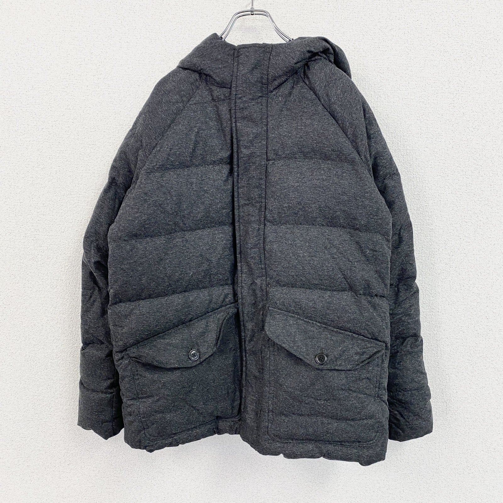 GAP　ギャップ　フーデットダウンジャケット　ダウン80％　比翼仕立て　ダークグレー　Mサイズ　古着
