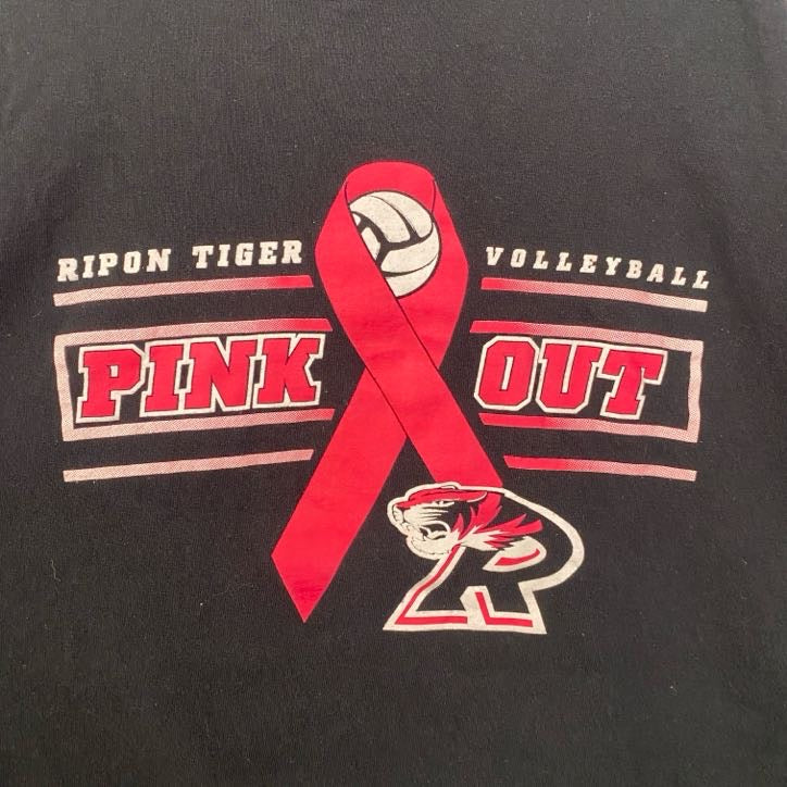 GILDAN　ギルダン　半袖デザインプリントTシャツ　バレーボール　PINK OUT　Tiger　黒　ブラック　XLサイズ　古着